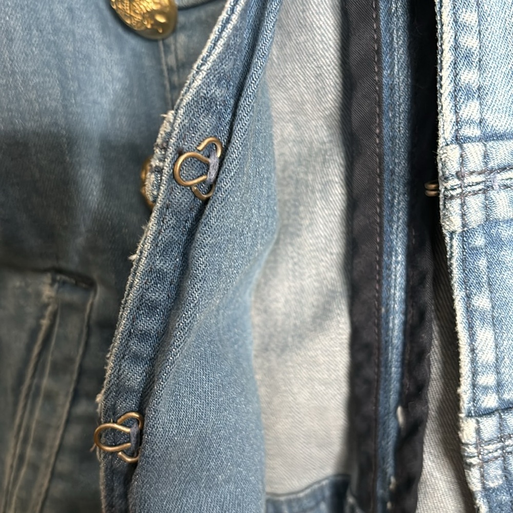Free People Military Denim Jacket Gold Button Band Jacket XS - Picture 8 of 10